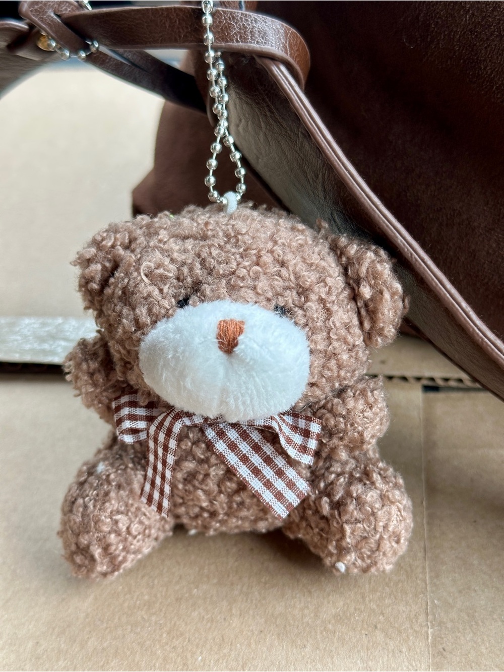 Teddy bear bag charm- taupe
